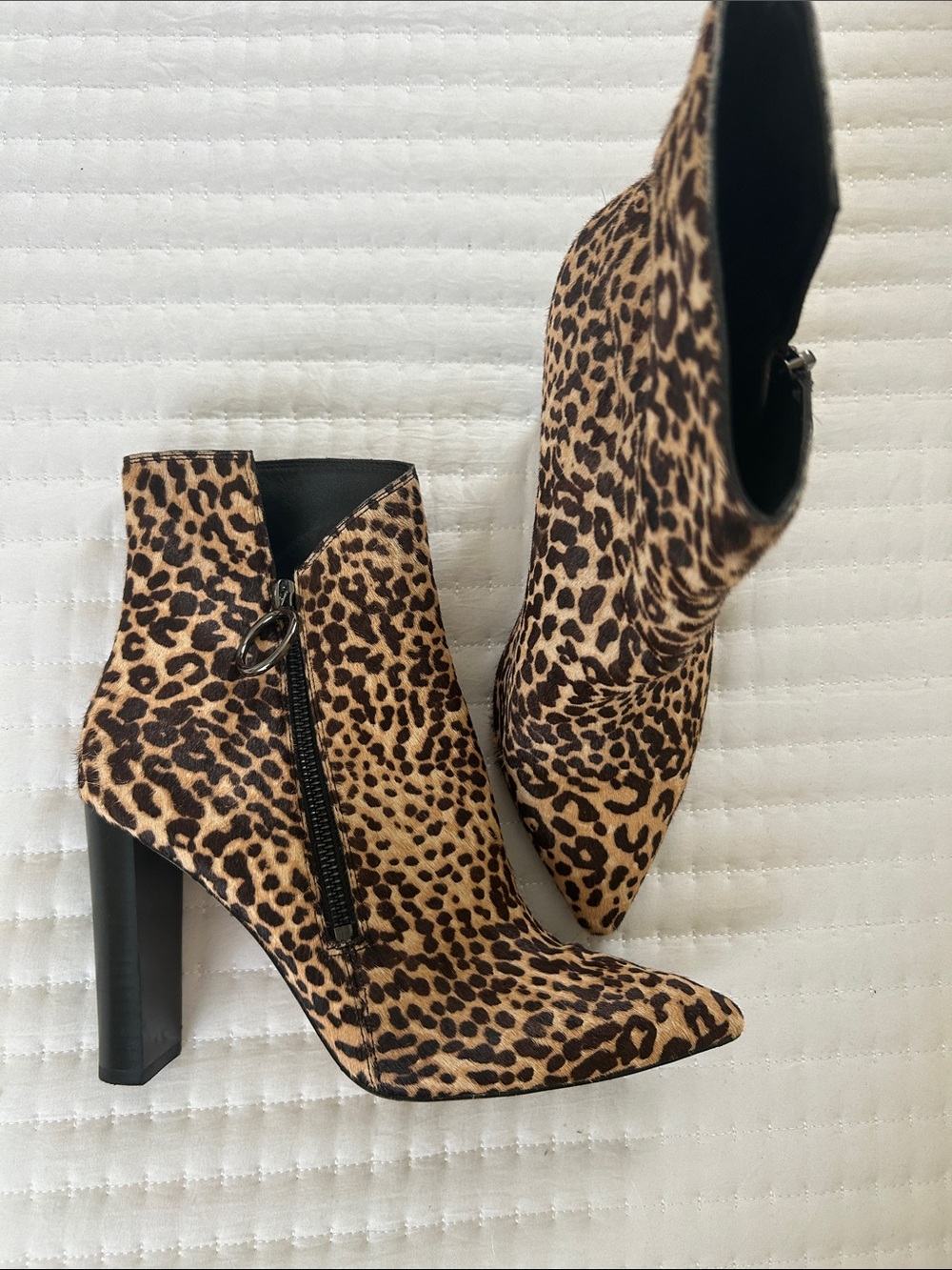 PAIGE Leopard Print Pointed Toe Ankle Boots - Tan and Black